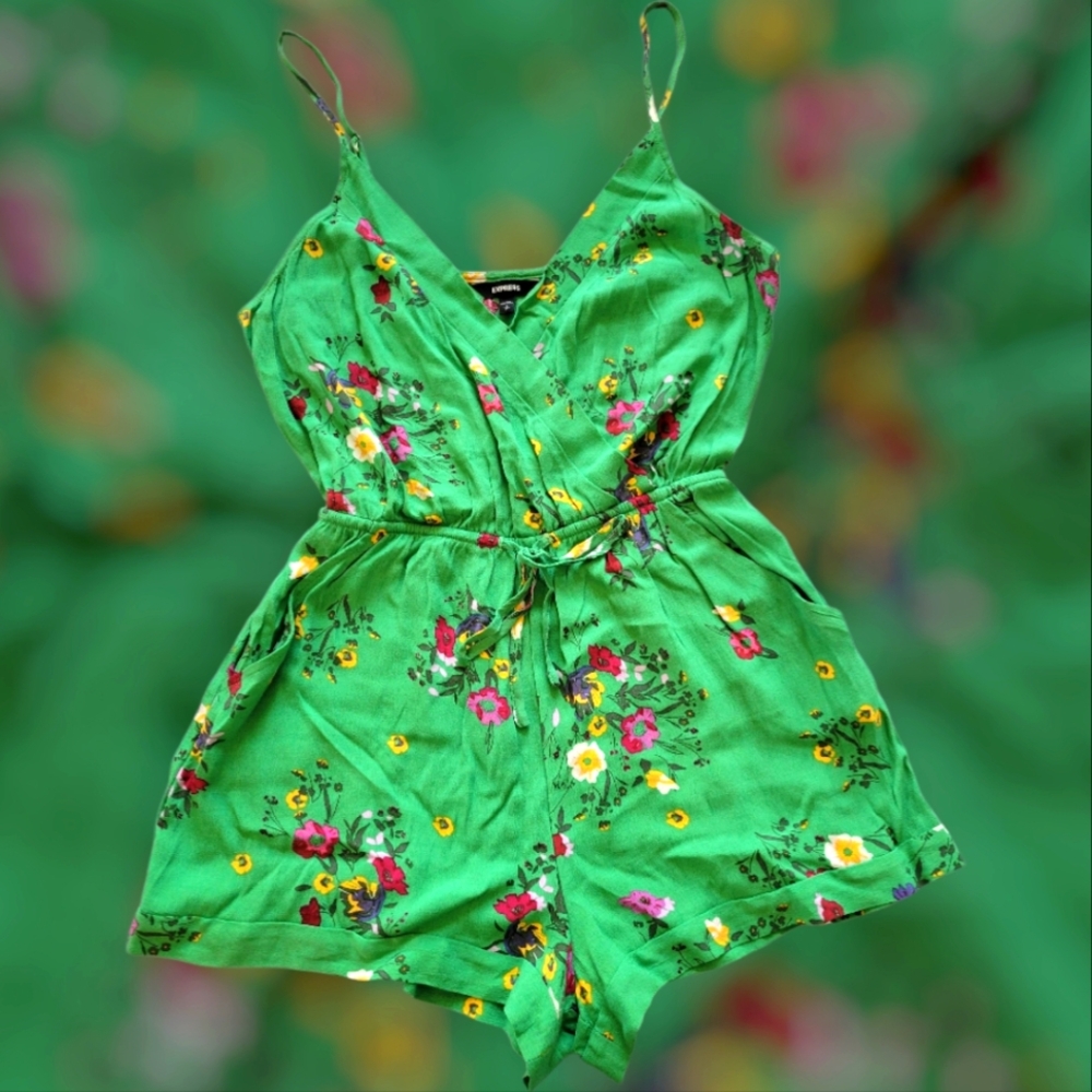 EXPRESS Romper: Green Tropical Rompers - Size Medium NWOT